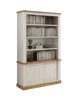 Libreria Bianco Marrone 3 Ripiani 2 Ante 122x40x203h cm, Installazione a Terra - Evandro