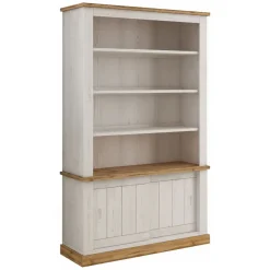Libreria Bianco Marrone 3 Ripiani 2 Ante 122x40x203h cm, Installazione a Terra - Evandro