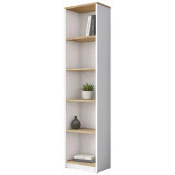 Libreria Bianco Marrone Rovere 4 Ripiani Installazione Libera 40x25x162h cm, Sfumatura Colore Struttura Rovere - Clitunno