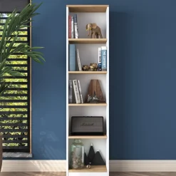 Libreria Bianco Marrone Rovere 4 Ripiani Installazione Libera 40x25x162h cm, Sfumatura Colore Struttura Rovere - Clitunno