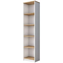 Libreria Bianco Marrone Rovere 4 Ripiani Installazione Libera 40x25x162h cm, Sfumatura Colore Struttura Rovere - Clitunno