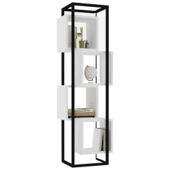 Libreria Bianco Marrone Rovere 4 Ripiani Installazione Libera 44x29x140h cm, Sfumatura Colore Struttura Rovere - Navel