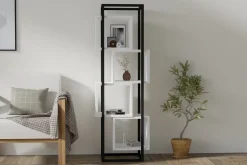 Libreria Bianco Marrone Rovere 4 Ripiani Installazione Libera 44x29x140h cm, Sfumatura Colore Struttura Rovere - Navel