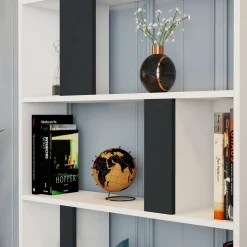 Libreria Bianco Nero Antracite 8 Ripiani Installazione Fissaggio al Muro 90x25x172h cm, Sfumatura Colore Struttura Antracite - Cergnago