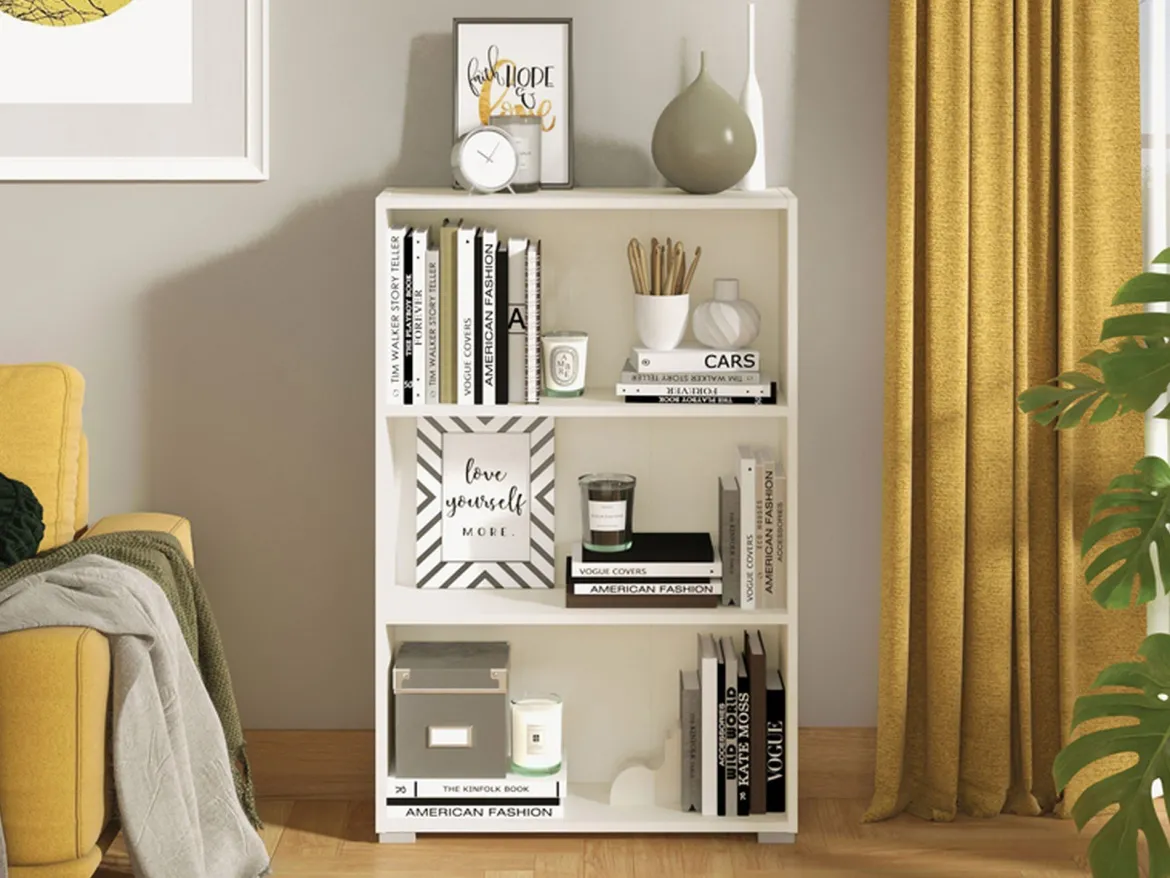 Libreria Bianco Opaco 3 Ripiani Installazione a Terra 70x24.5x142h cm, Sfumatura Colore Struttura Opaco - Prisco