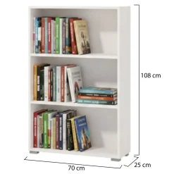 Libreria Bianco Opaco 3 Ripiani Installazione a Terra 70x24.5x142h cm, Sfumatura Colore Struttura Opaco - Prisco