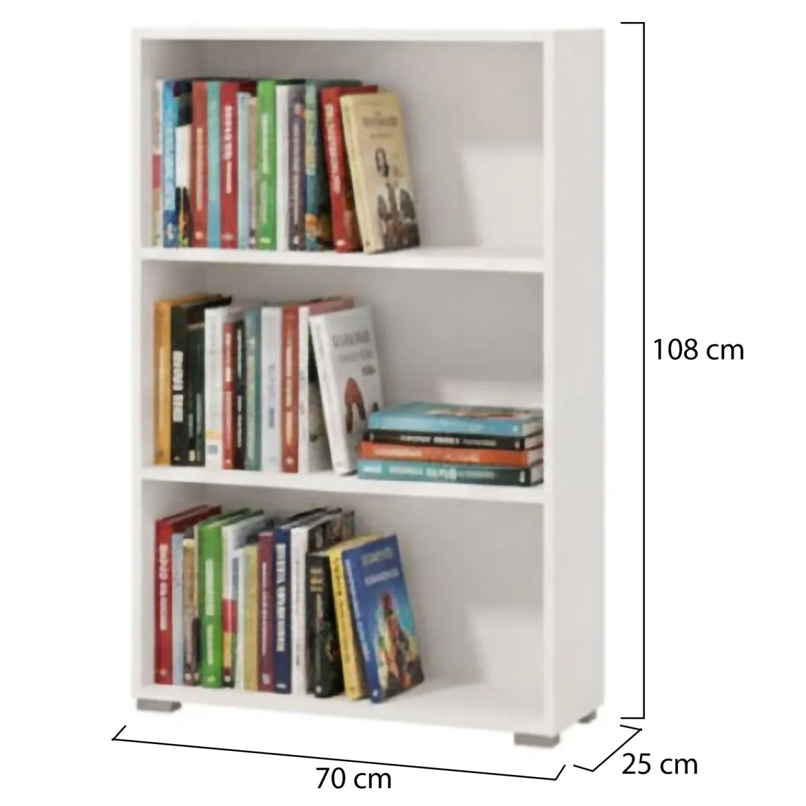 Libreria Bianco Opaco 3 Ripiani Installazione a Terra 70x24.5x142h cm, Sfumatura Colore Struttura Opaco - Prisco