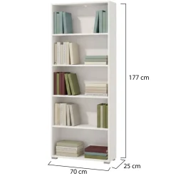 Libreria Bianco Opaco 5 Ripiani Installazione a Terra 70x24.5x211.5h cm, Sfumatura Colore Struttura Opaco - Pramollo