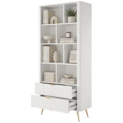 Libreria Bianco oro 2 Cassetti 4 Ripiani 88x38x194h cm, con Piedini - Kabavasi
