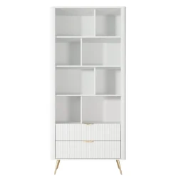 Libreria Bianco oro 2 Cassetti 4 Ripiani 88x38x194h cm, con Piedini - Kabavasi
