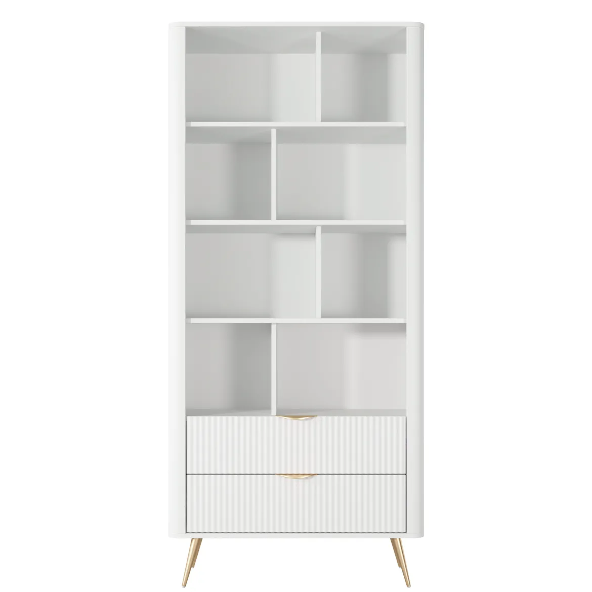 Libreria Bianco oro 2 Cassetti 4 Ripiani 88x38x194h cm, con Piedini - Kabavasi