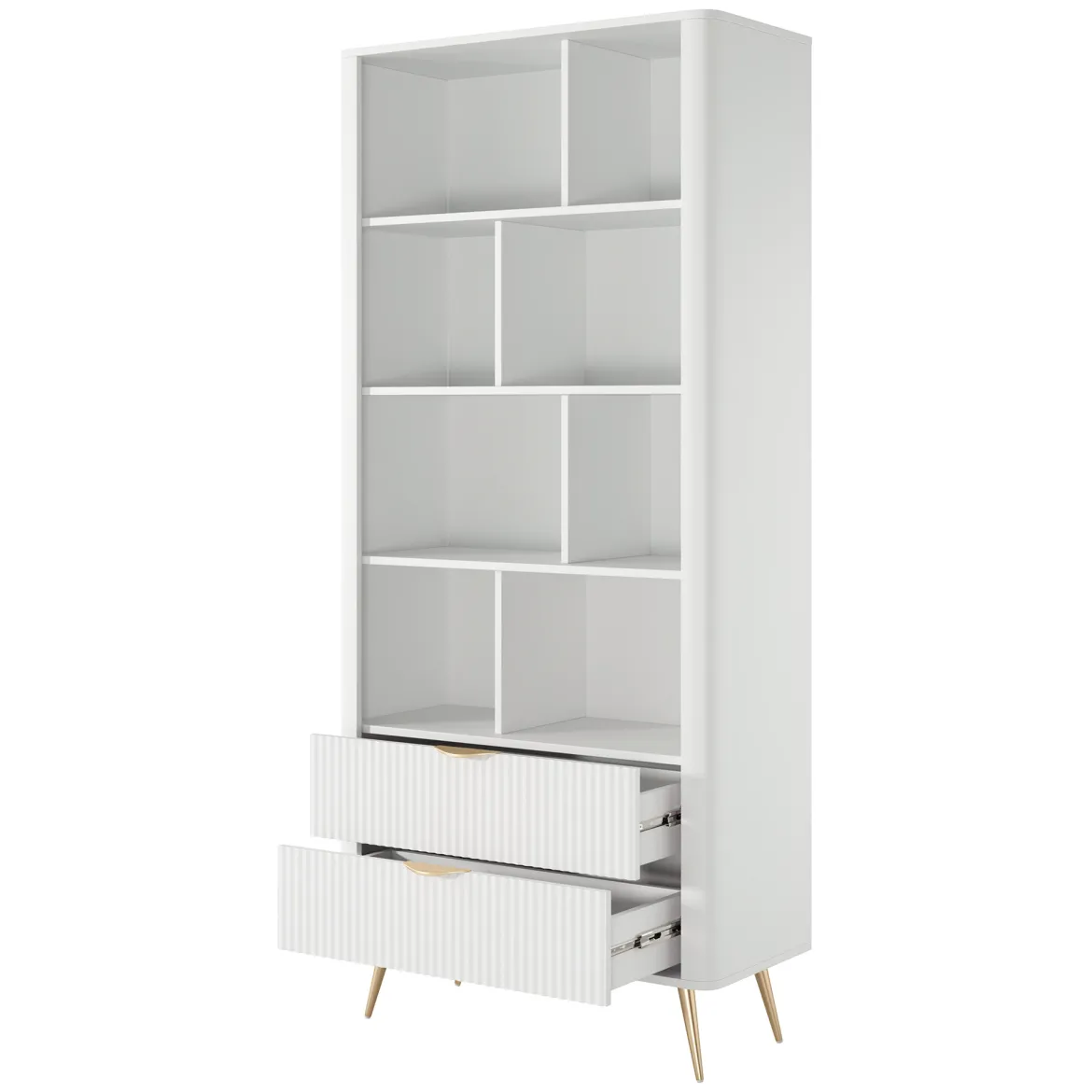 Libreria Bianco oro 2 Cassetti 4 Ripiani 88x38x194h cm, con Piedini - Kabavasi