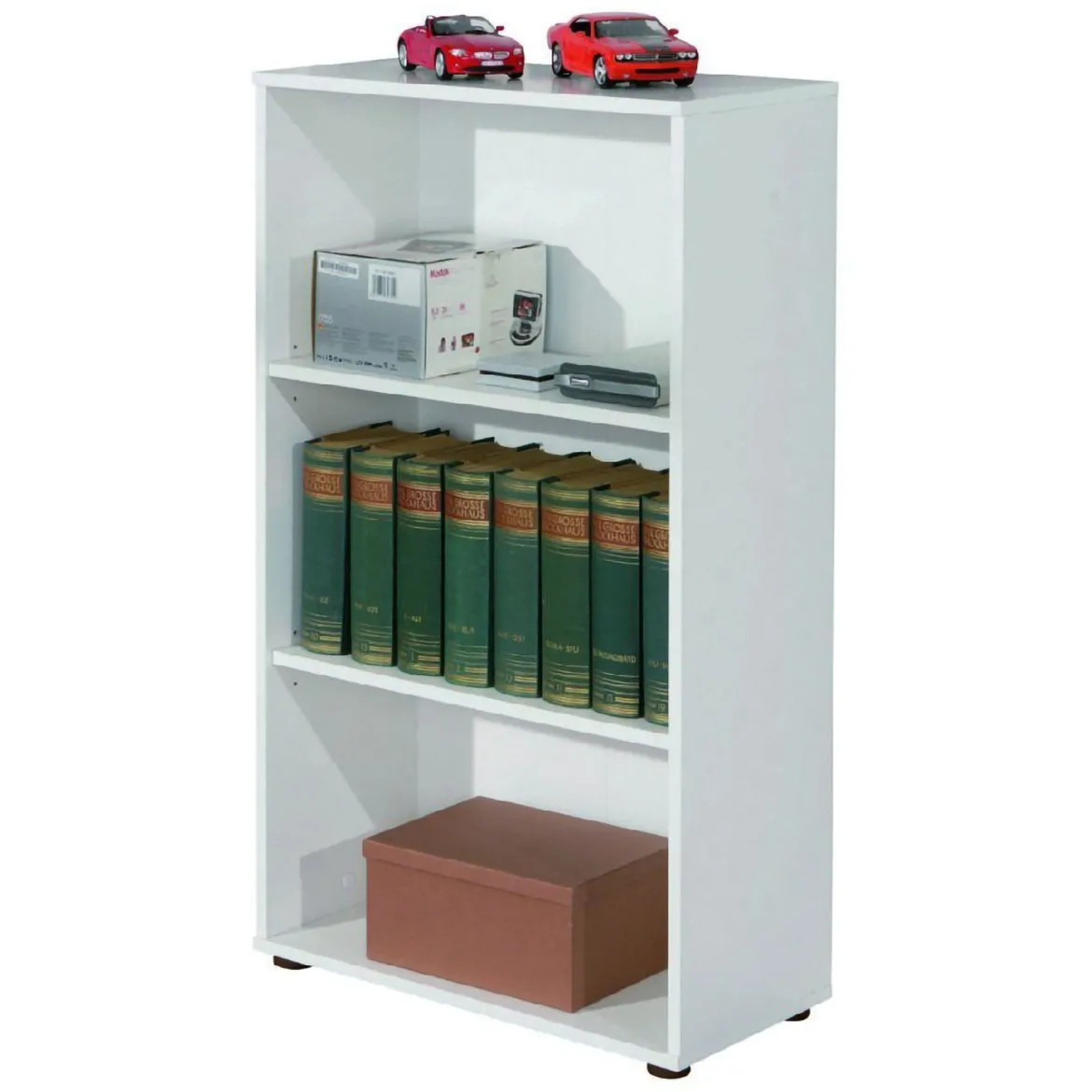 Libreria Bianco 2 Ripiani 2 Ante 60x30x110h cm, Struttura Verticale - Porte