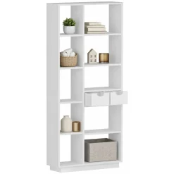 Libreria Bianco 8 Ripiani 2 Cassetti 80x25x189h cm, Installazione Libera - Imer
