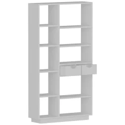 Libreria Bianco 8 Ripiani 2 Cassetti 80x25x189h cm, Installazione Libera - Imer