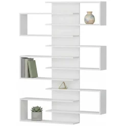 Libreria Bianco 11 Ripiani Installazione Fissaggio al Muro 75x21x161h cm, - Trenzano