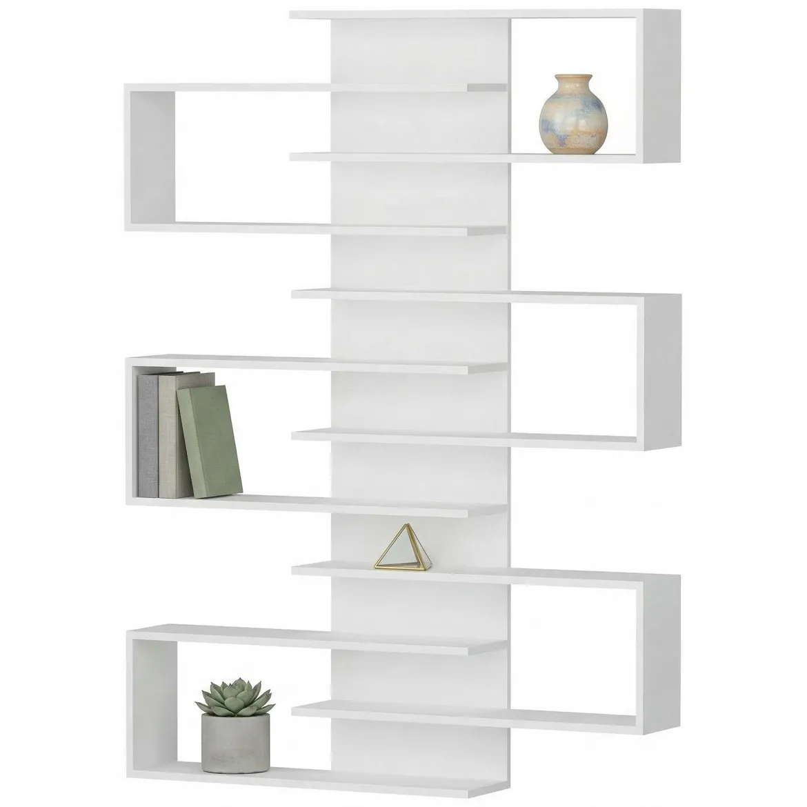 Libreria Bianco 11 Ripiani Installazione Fissaggio al Muro 75x21x161h cm, - Trenzano