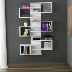 Libreria Bianco 11 Ripiani Installazione Fissaggio al Muro 75x21x161h cm, - Trenzano