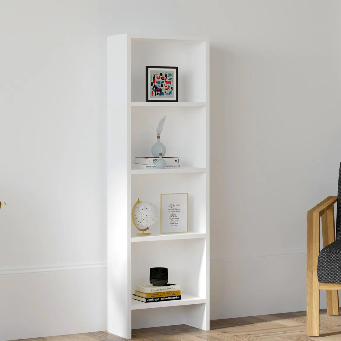 Libreria Bianco 4 Ripiani Installazione Libera 40x20x150h cm, Struttura Verticale - Civo