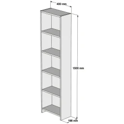 Libreria Bianco 4 Ripiani Installazione Libera 40x20x150h cm, Struttura Verticale - Civo