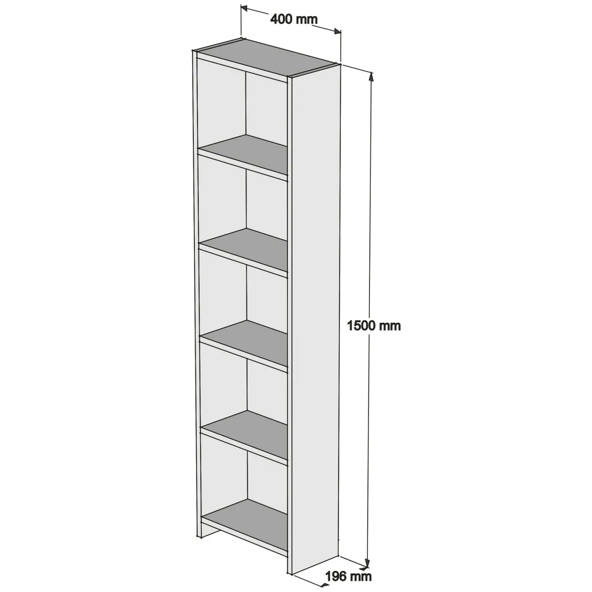 Libreria Bianco 4 Ripiani Installazione Libera 40x20x150h cm, Struttura Verticale - Civo