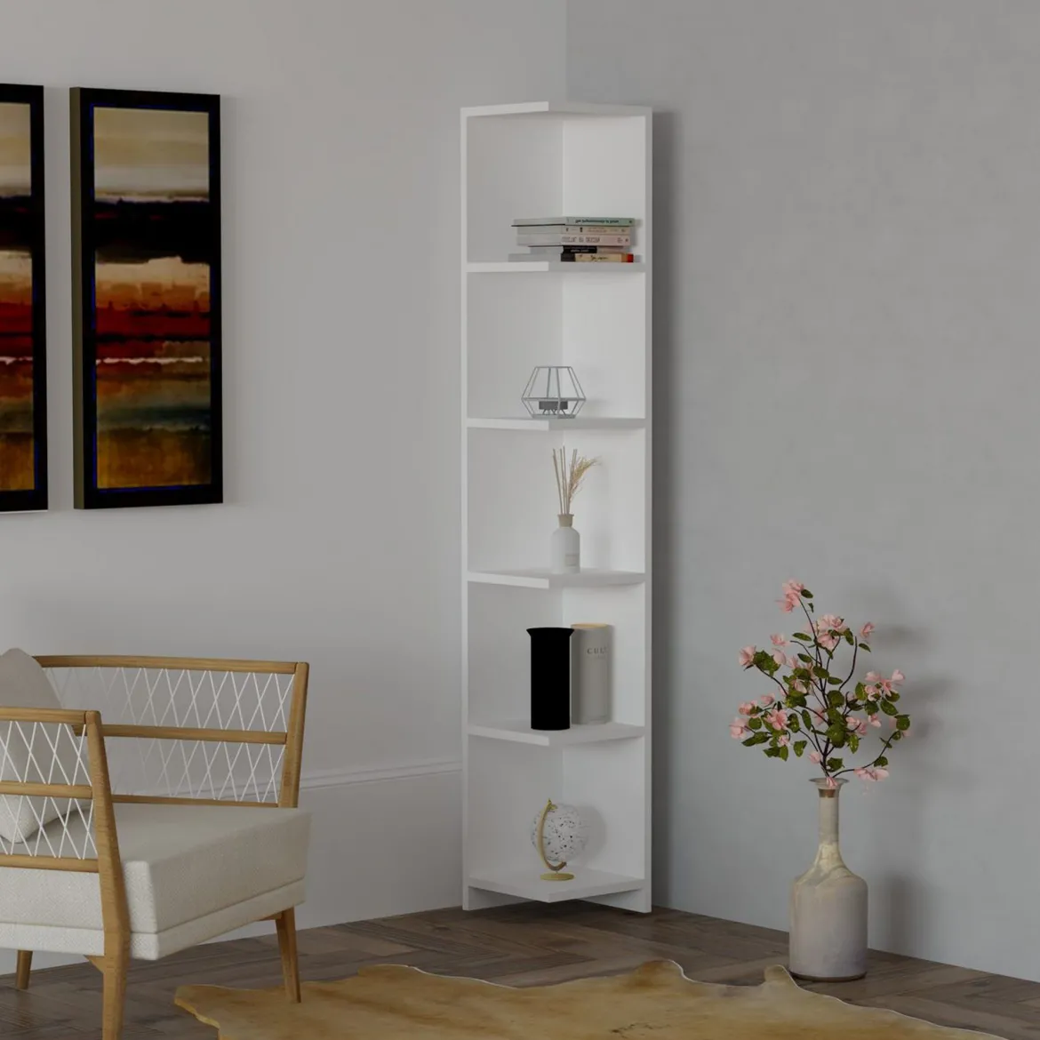 Libreria Bianco 5 Ripiani Installazione Libera 49x22x170h cm, Struttura Verticale - Trimonte