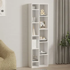 Libreria Bianco 9 Ripiani Installazione Libera 44x20x150h cm, Struttura Verticale - Mortara