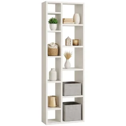 Libreria Bianco 9 Ripiani Installazione Libera 44x20x150h cm, Struttura Verticale - Mortara