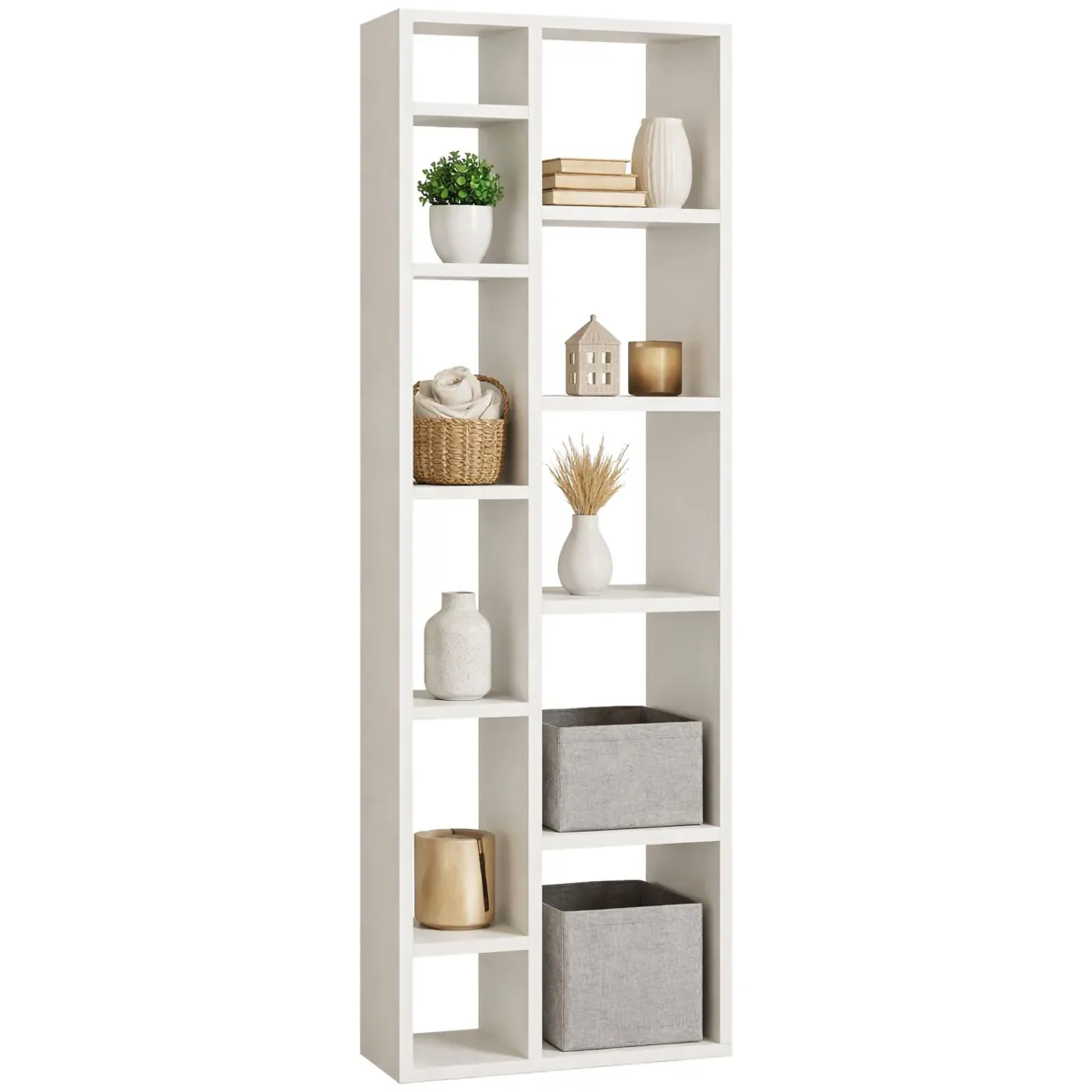 Libreria Bianco 9 Ripiani Installazione Libera 44x20x150h cm, Struttura Verticale - Mortara