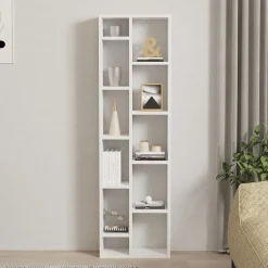 Libreria Bianco 9 Ripiani Installazione Libera 44x20x150h cm, Struttura Verticale - Mortara