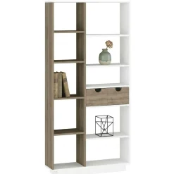Libreria Bianco Rovere Marrone 8 Ripiani 2 Cassetti 80x25x189h cm, Installazione Libera - Imer