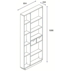 Libreria Bianco Rovere Marrone 8 Ripiani 2 Cassetti 80x25x189h cm, Installazione Libera - Imer