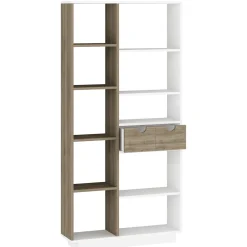 Libreria Bianco Rovere Marrone 8 Ripiani 2 Cassetti 80x25x189h cm, Installazione Libera - Imer