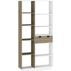 Libreria Bianco Rovere Marrone 8 Ripiani 2 Cassetti 80x25x189h cm, Installazione Libera - Imer