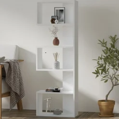 Libreria Bianco Rovere 4 Ripiani Installazione Libera 52x19x150h cm, Struttura Verticale - Nave