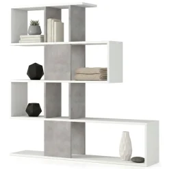 Libreria bifacciale bianca e cemento 145x145h cm - Allison