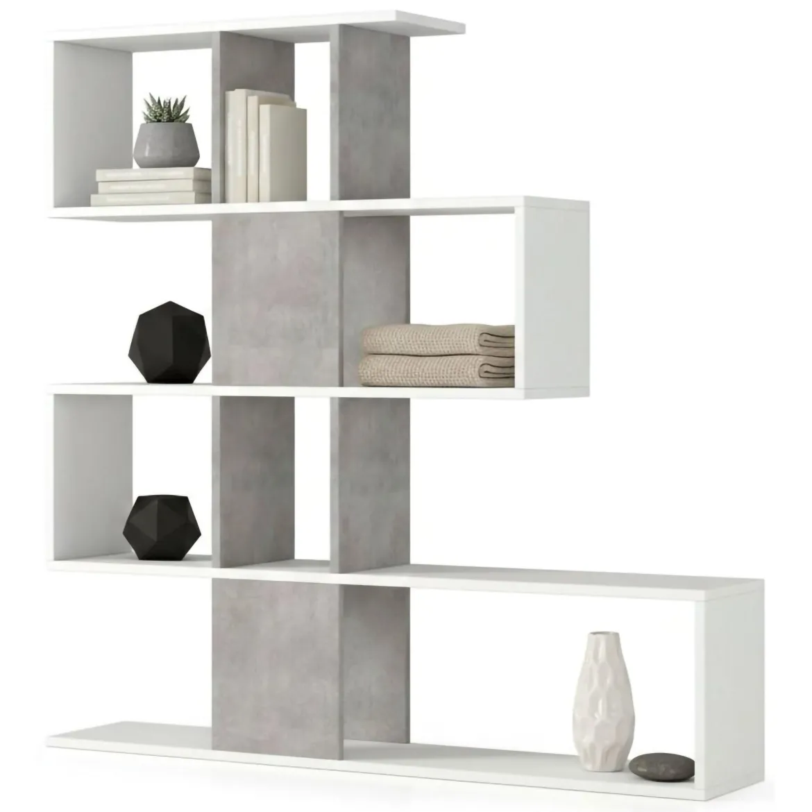 Libreria bifacciale bianca e cemento 145x145h cm - Allison