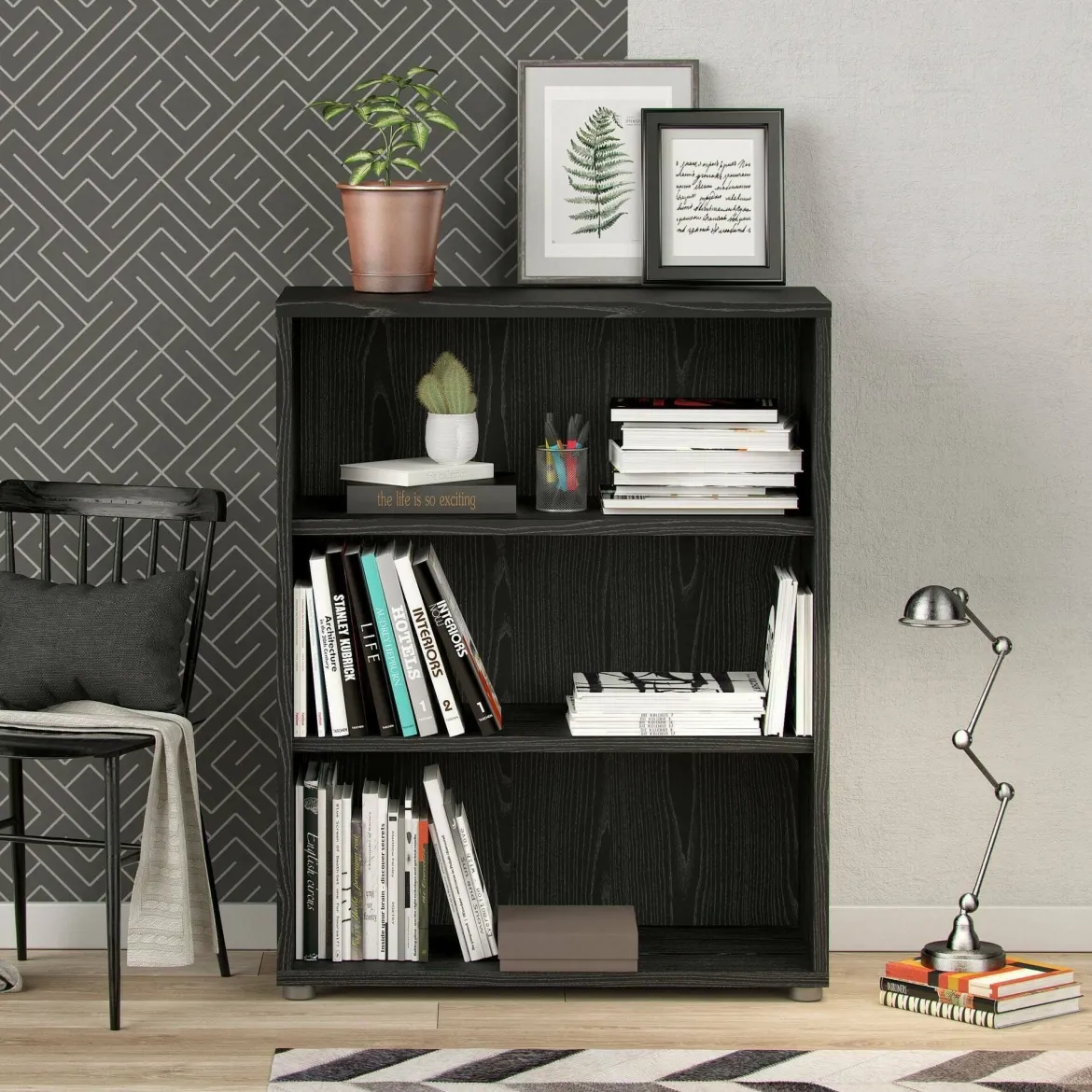 Libreria chic nera 89x113h cm - Aziza