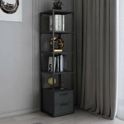 Libreria con 2 cassetti nera e antracite 39x169h cm - Arsim