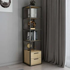 Libreria con 2 cassetti nera e quercia 39x169h cm - Arsim