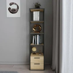Libreria con 2 cassetti nera e quercia 39x169h cm - Arsim