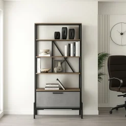 Libreria elegante marrone e grigia 75x160h cm - Fabrice