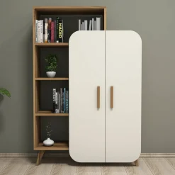 Libreria elegante noce e crema 90x132h cm - Agni