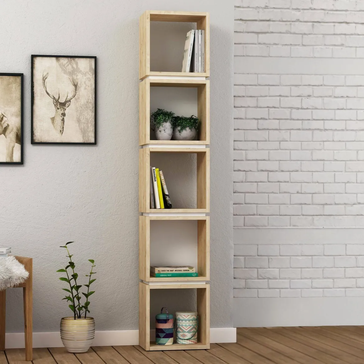 Libreria elegante quercia e bianca 32x167h cm - Tomas