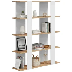 Libreria fissa rovere nodi e bianca lucida 108x136h cm - Madreperla