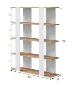 Libreria fissa rovere nodi e bianca lucida 108x136h cm - Madreperla