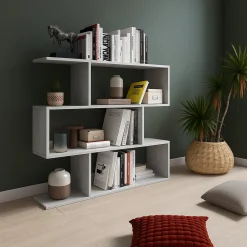 Libreria Grigio Cemento 3 Ripiani Installazione a Terra 110x25x96h cm, Sfumatura Colore Struttura Cemento - Terzolas
