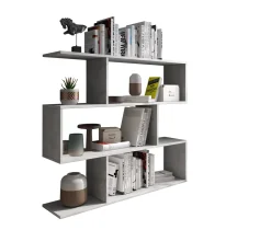 Libreria Grigio Cemento 3 Ripiani Installazione a Terra 110x25x96h cm, Sfumatura Colore Struttura Cemento - Terzolas