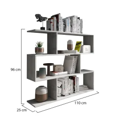 Libreria Grigio Cemento 3 Ripiani Installazione a Terra 110x25x96h cm, Sfumatura Colore Struttura Cemento - Terzolas