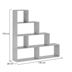 Libreria Grigio Cemento 3 Ripiani Installazione a Terra 145x28x143h cm, Sfumatura Colore Struttura Cemento - Serole